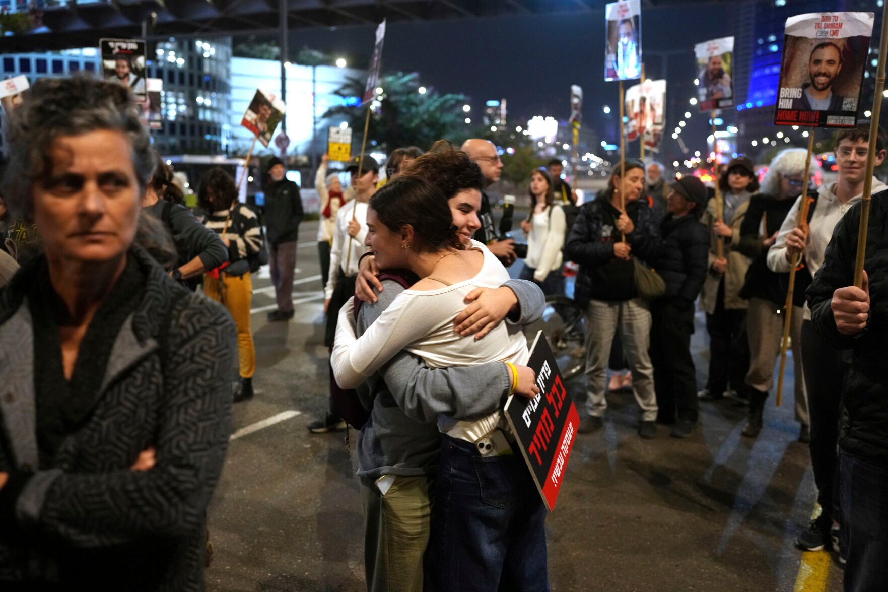 <p>Relatives and friends of people killed and abducted by Hamas and taken into Gaza, take part in a demonstration in Tel Aviv, Israel, Wednesday, Jan. 15, 2025. (AP Photo/Ohad Zwigenberg)</p>