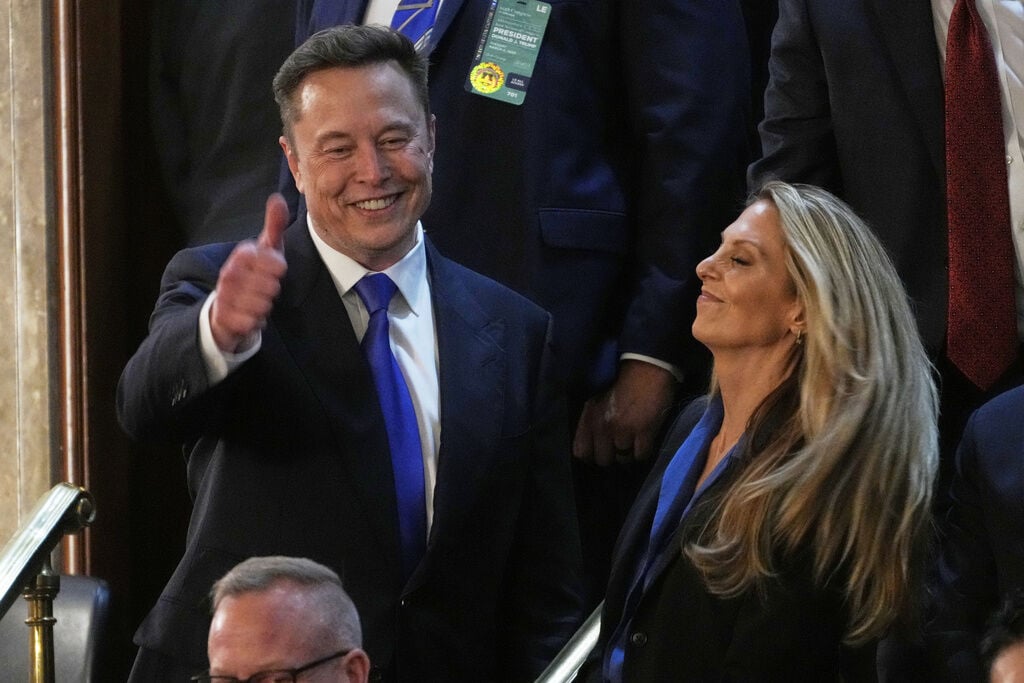 <p>Elon Musk arrives before President Donald Trump addresses a joint session of Congress in the House chamber at the U.S. Capitol in Washington, Tuesday, March 4, 2025. (AP Photo/Julia Demaree Nikhinson)</p>