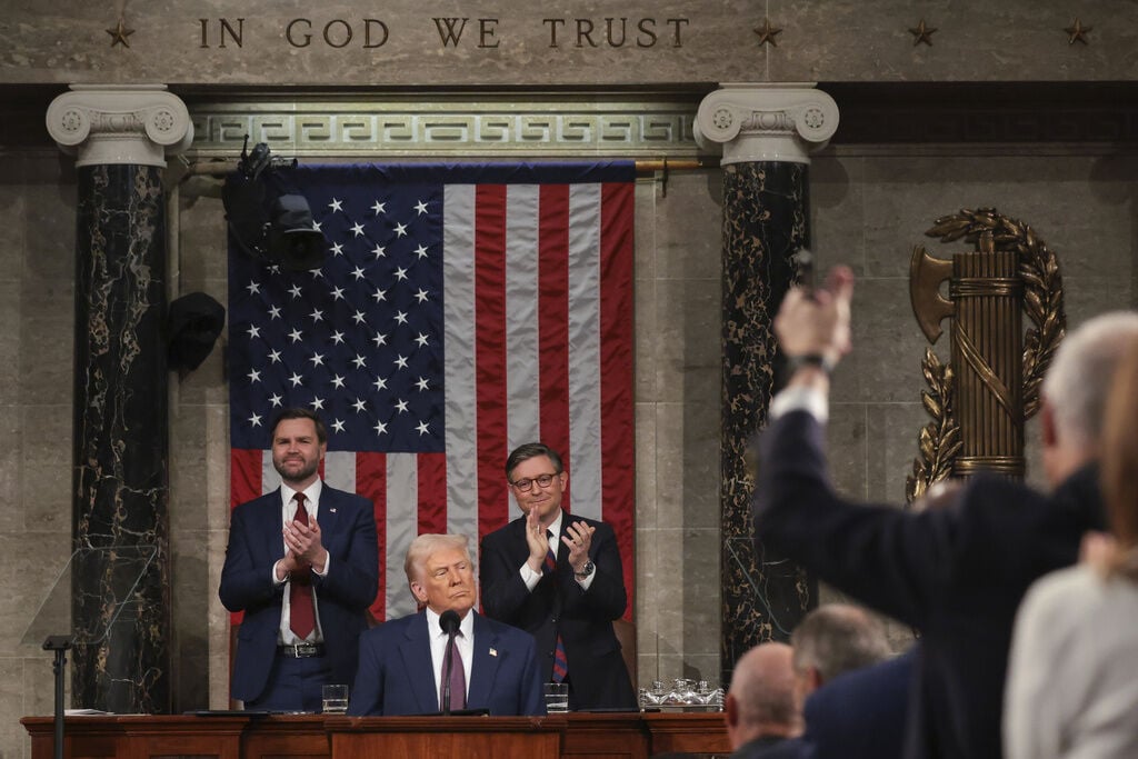 <p>President Donald Trump addresses a joint session of Congress at the Capitol in Washington, Tuesday, March 4, 2025. (Win McNamee/Pool Photo via AP)</p>
