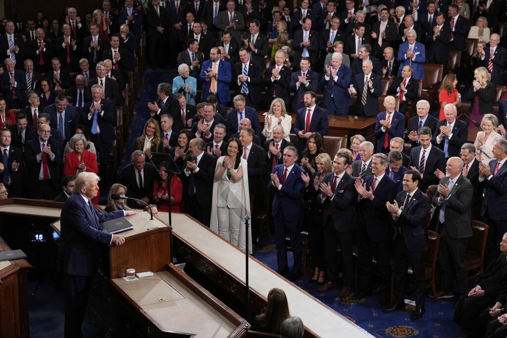 <p>President Donald Trump addresses a joint session of Congress at the Capitol in Washington, Tuesday, March 4, 2025. (AP Photo/J. Scott Applewhite)</p>
