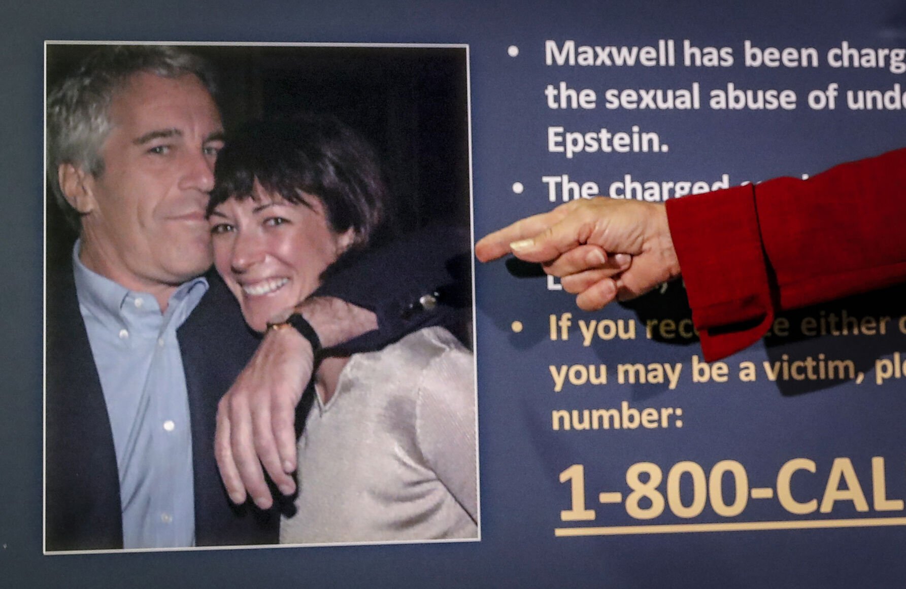<p>Audrey Strauss, acting U.S. attorney for the Southern District of New York, points to a photo of Jeffrey Epstein and Ghislaine Maxwell, during a news conference in New York on July 2, 2020.</p>