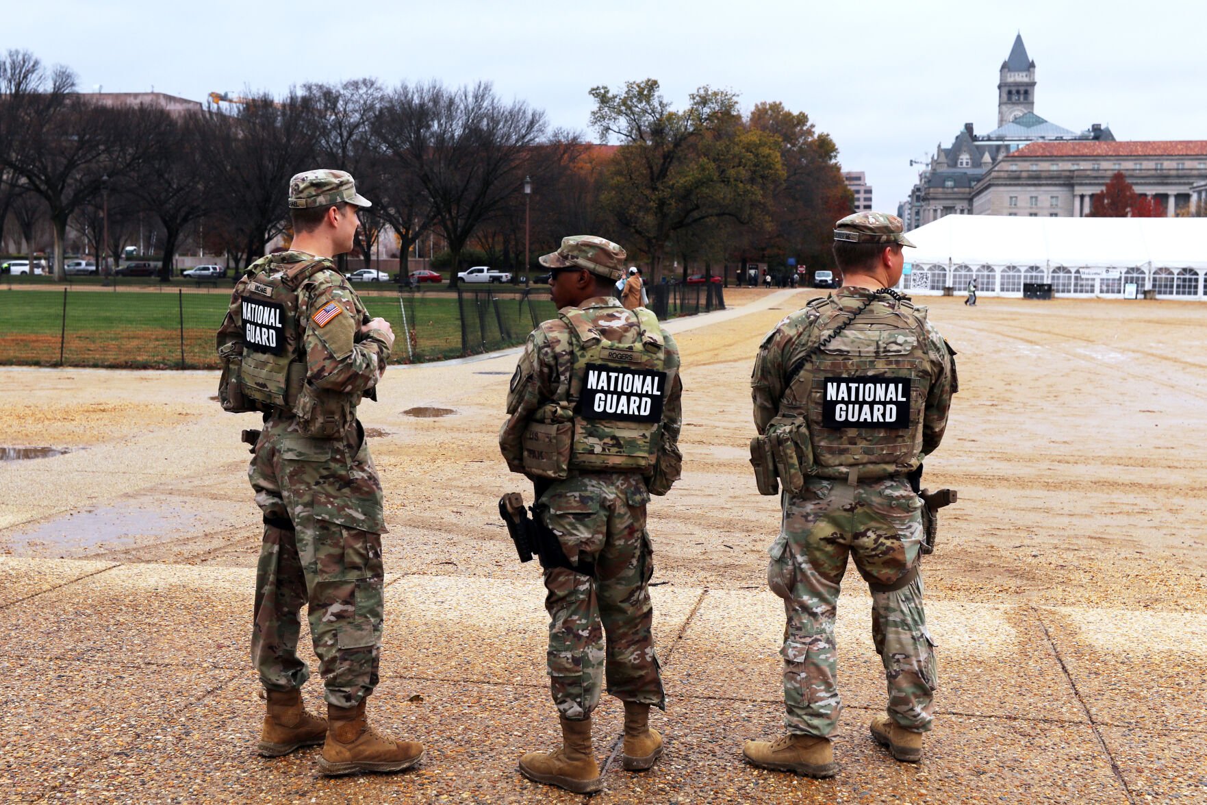 <p>National Guard patrol Wednesday on the National Mall near the U.S. Capitol in Washington. </p>