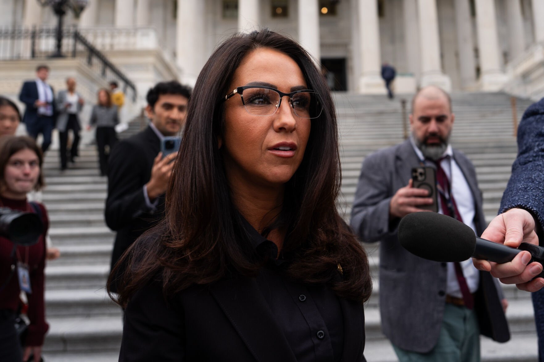 <p>Rep. Lauren Boebert, R-Colo., leaves the U.S. Capitol after voting in favor of the Epstein Files Transparency Act, Tuesday, Nov. 18, 2025, in Washington. (AP Photo/Julia Demaree Nikhinson)</p>