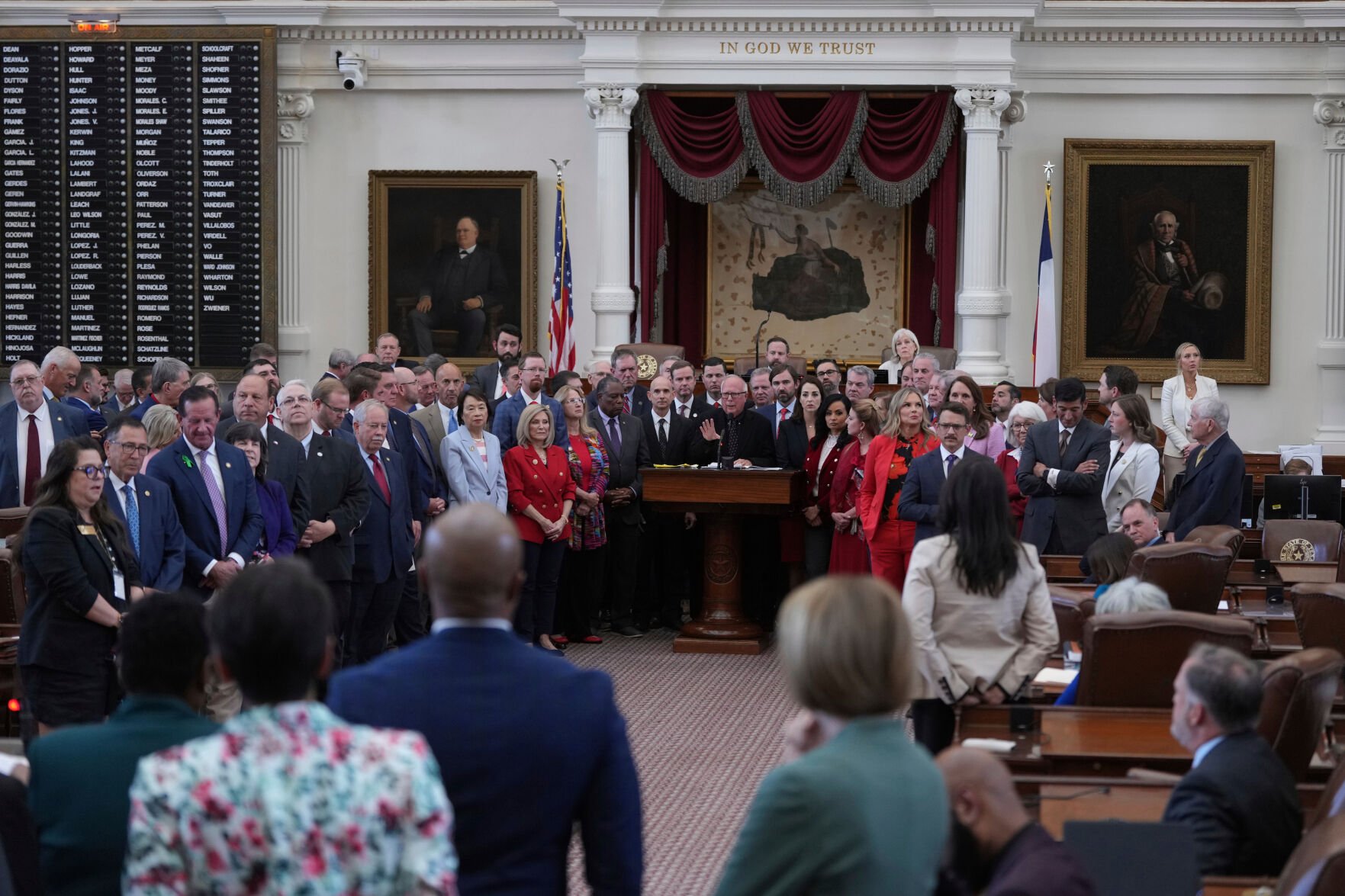 <p>Texas Rep. Todd Hunter, R-Corpus Christi, and fellow Republicans face off with Democrats in an Aug. 20 debate over a redrawn U.S. congressional map in Texas during a special session at the state Capitol in Austin.</p>