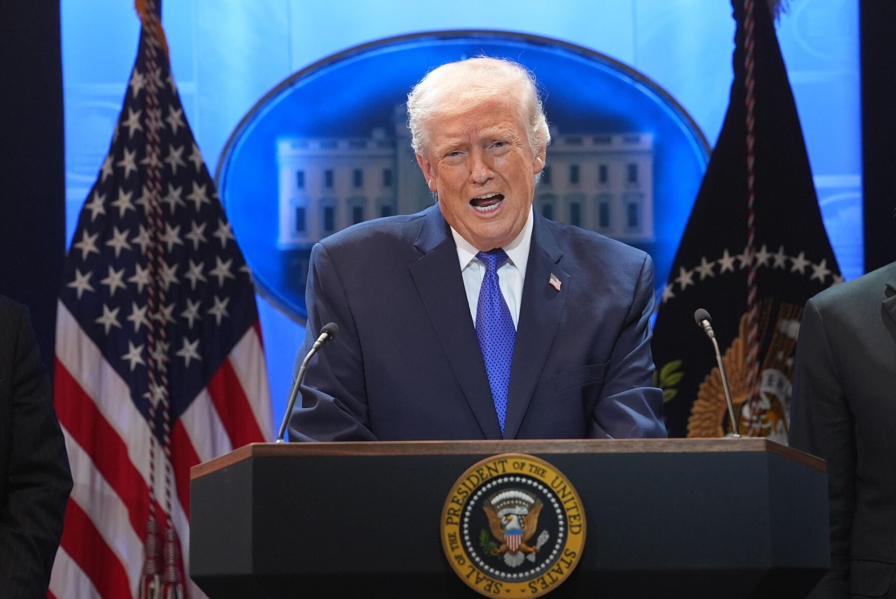 <p>President Donald Trump speaks during a press briefing at the White House, Feb. 20, in Washington.</p>
