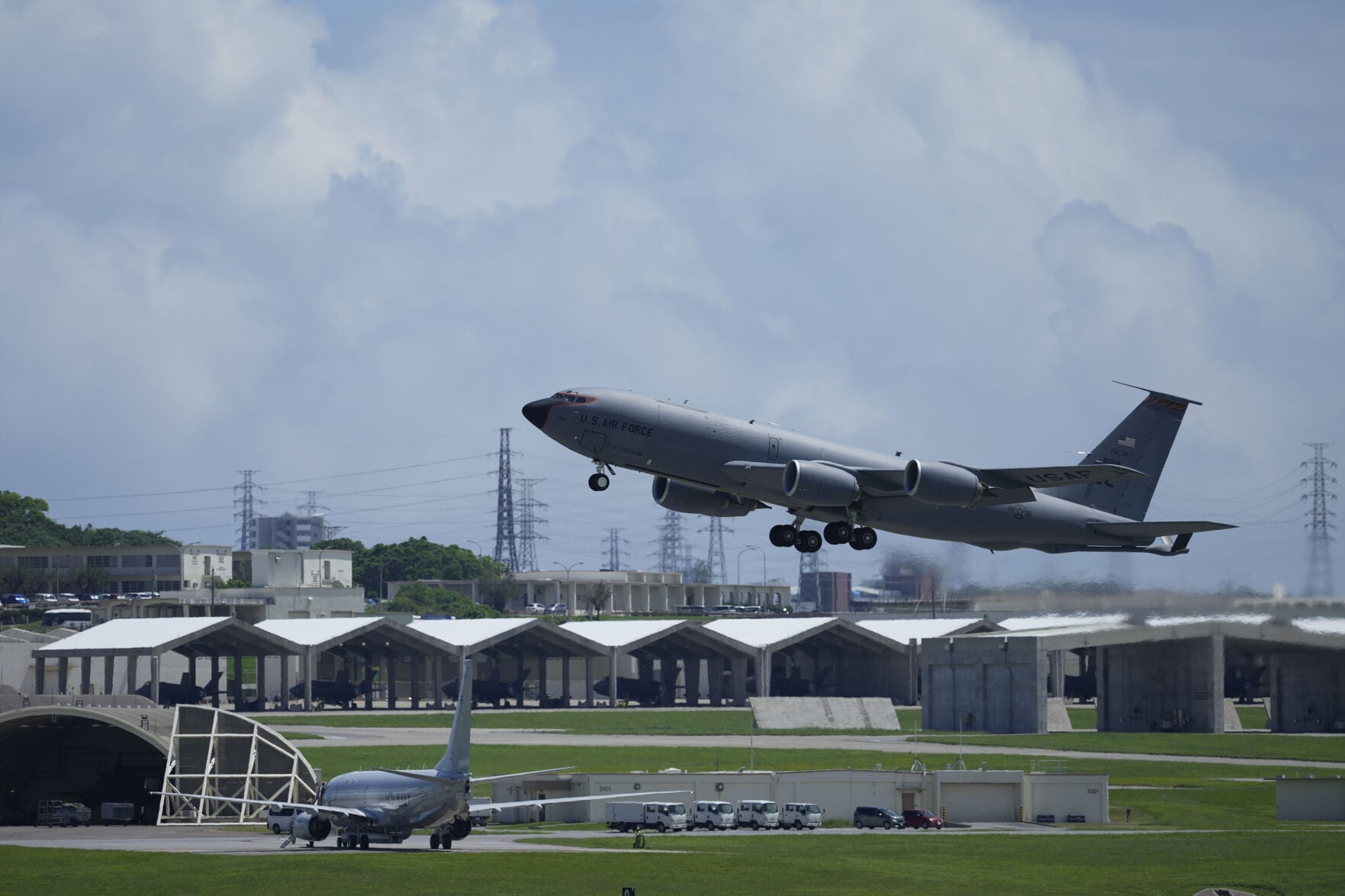 <p>A U.S. Air Force KC-135 Stratotanker refueling tanker aircraft takes off Aug. 30, 2023, from the Kadena Air Base airfield in Kadena Town, Japan.</p>