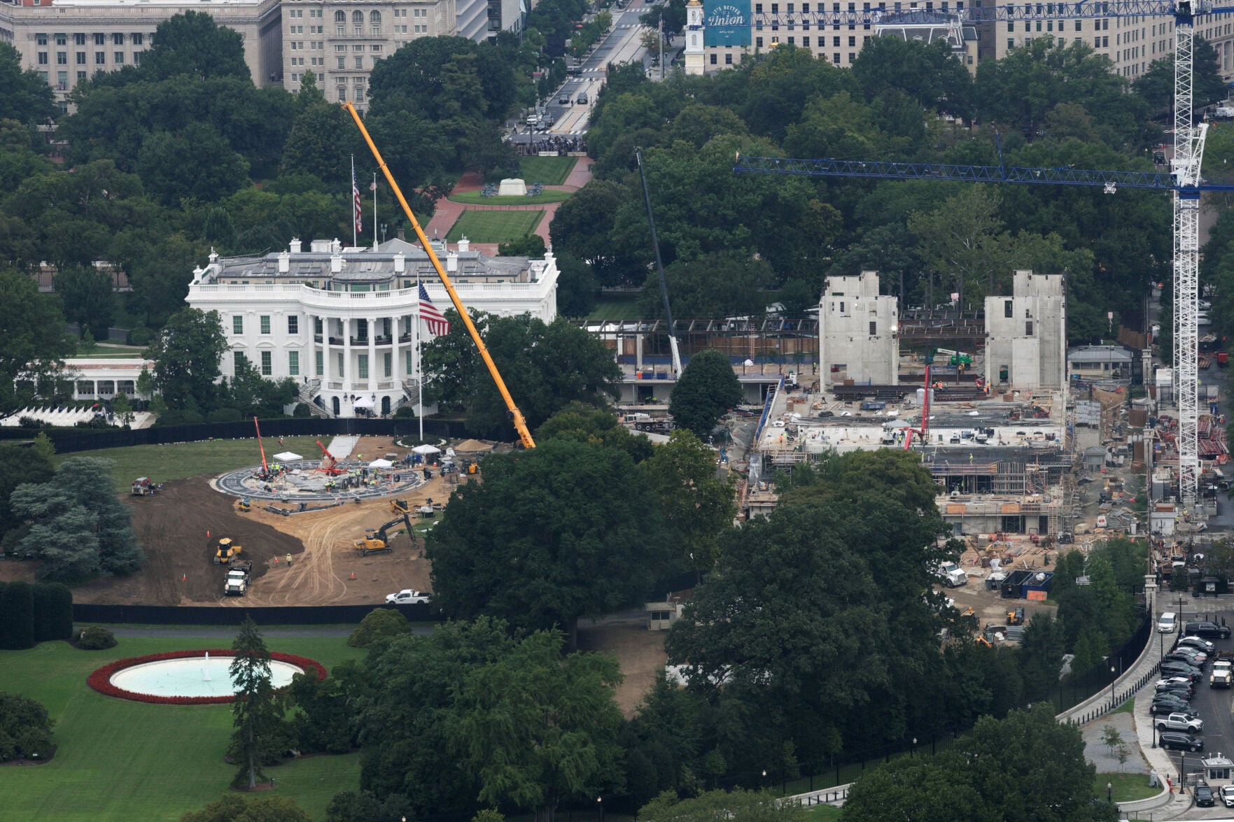 <p>The helipad and ballroom are under construction Friday at the White House in Washington, D.C.</p>