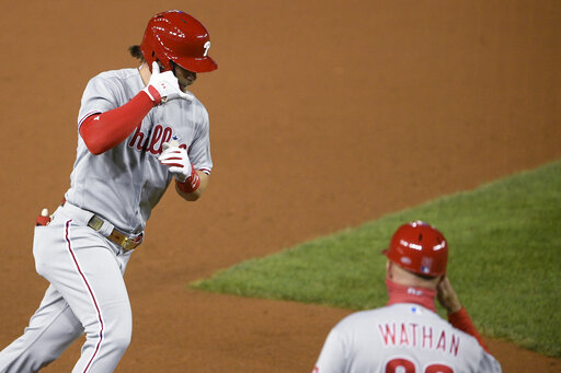 Harper’s 2 Hrs Help Phils Top Nats 12 3, Eliminate Champs