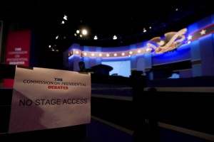 Scene For Vp Debate: Red, White And Blue — And Plexiglass