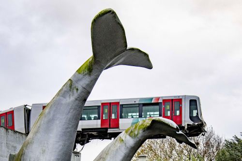 Whale Of A Ride: Crashed Subway Train Lands On Giant Sea Creature Sculpture