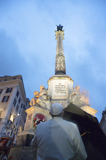 Pope Makes Surprise Early Morning Prayer Visit In Rainy Rome